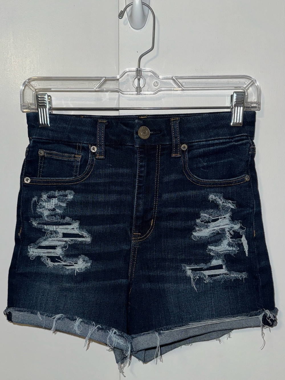 American Eagle Curvy Hi-Rise Shortie Distressed Denim Jean Shorts‎ Women’s 2